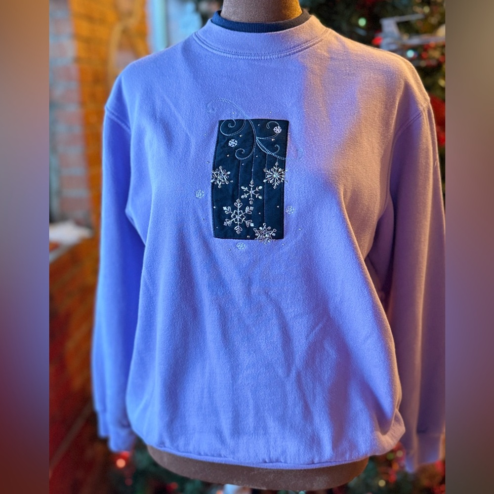 Purple Sweatshirt with Embroidered Snowflake Design